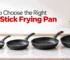 Non-stick frying pans in different sizes displayed on a modern kitchen countertop.